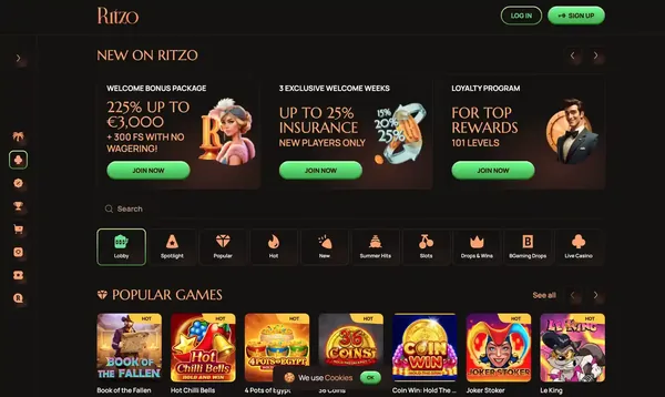 Ritzo Casino – početna stranica